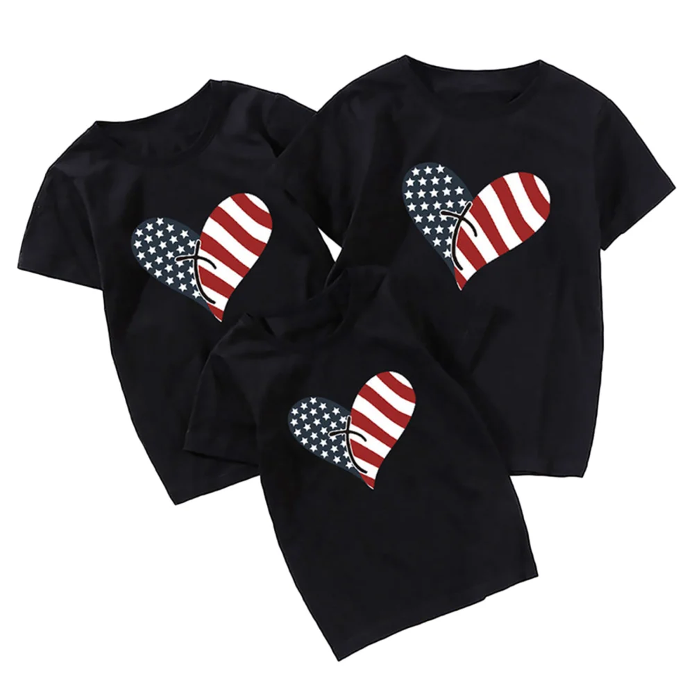 Parent-Child Independence Day Tops, Heart Star Stripe Print T-Shirt