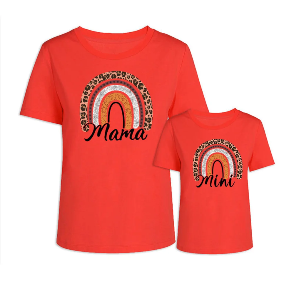 Mommy and Me Matching T-Shirts Set, Short Sleeve Rainbow Loose Tops