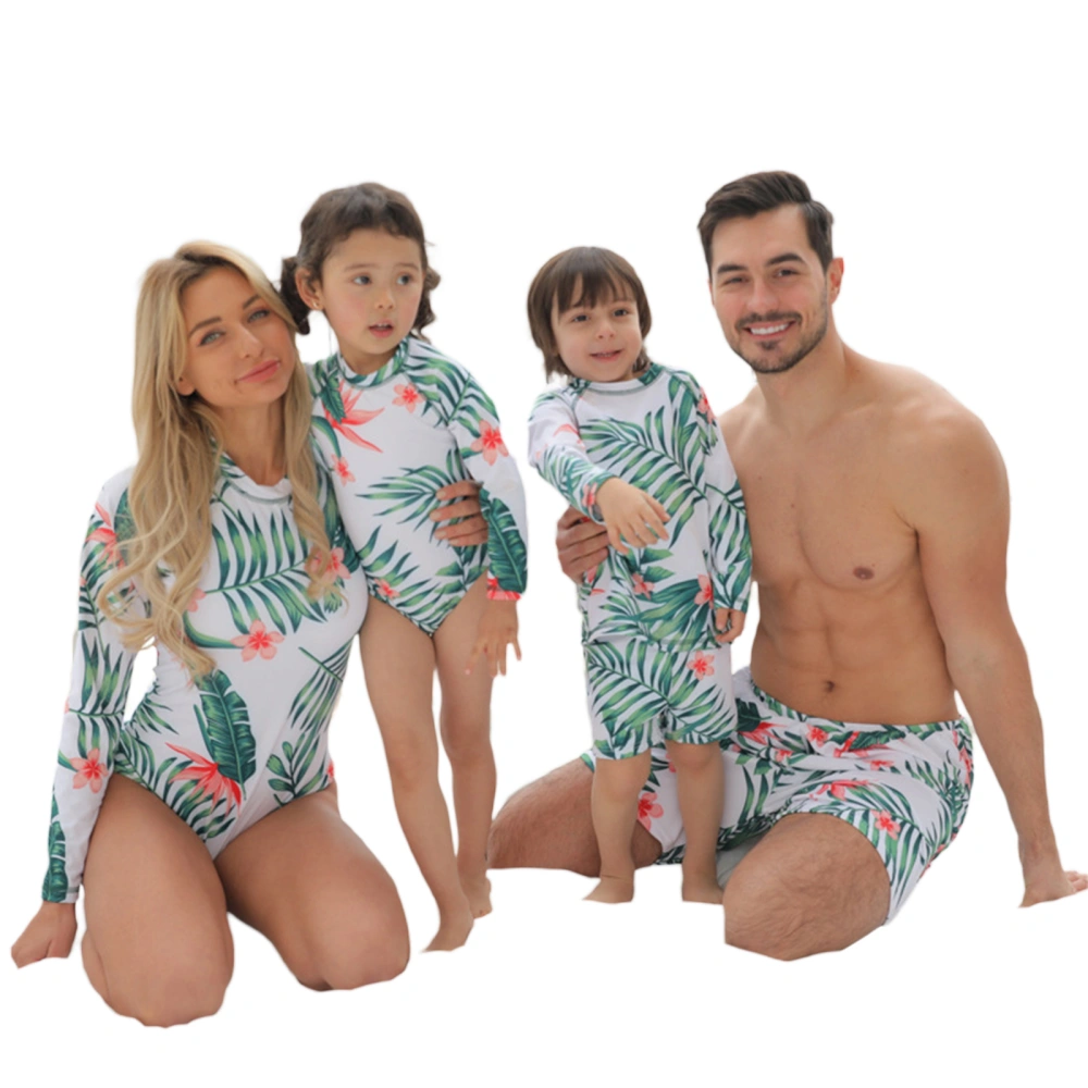 Family Matching Swimsuits, Tropical Long Sleeve Monokini Swim Trunks