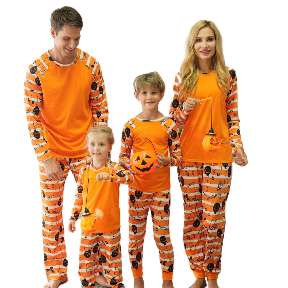 Halloween Parent-child Pajamas, Stripe Print Pullover + Trousers