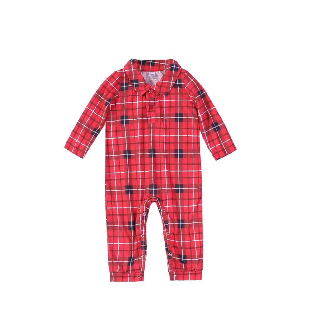 Parent-Children Christmas Pajama, Plaid Tops with Pants/Jumpsuit, Red