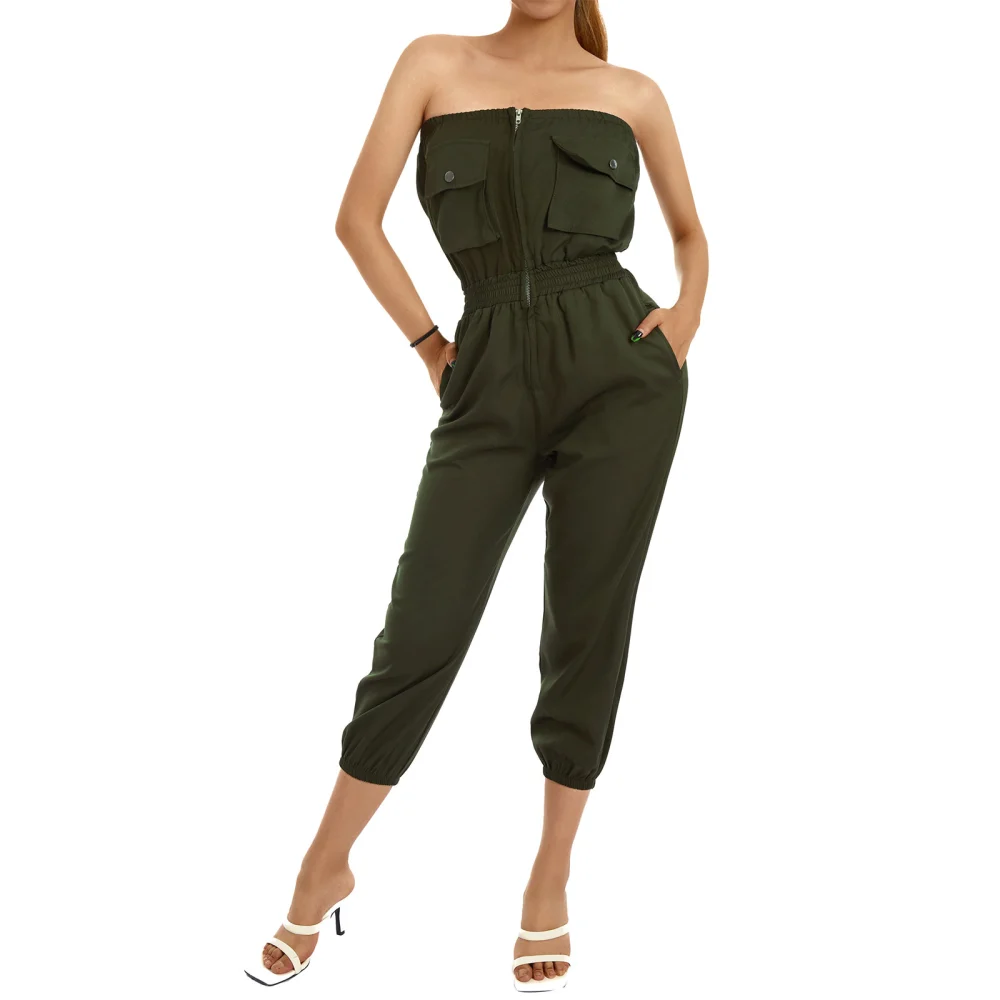 Parent-child Jumpsuit, Strapless Solid Color Overalls for Women, Girls