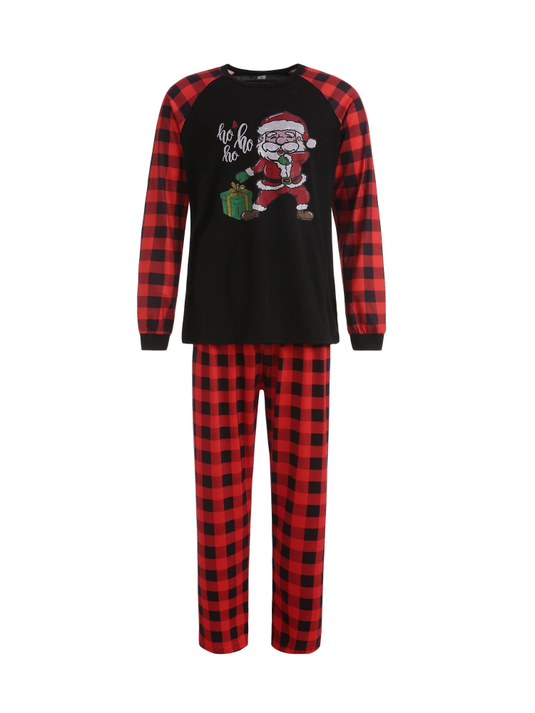 Christmas Family Pajamas Set, Santa Plaid Print Tops+Trouser/Romper