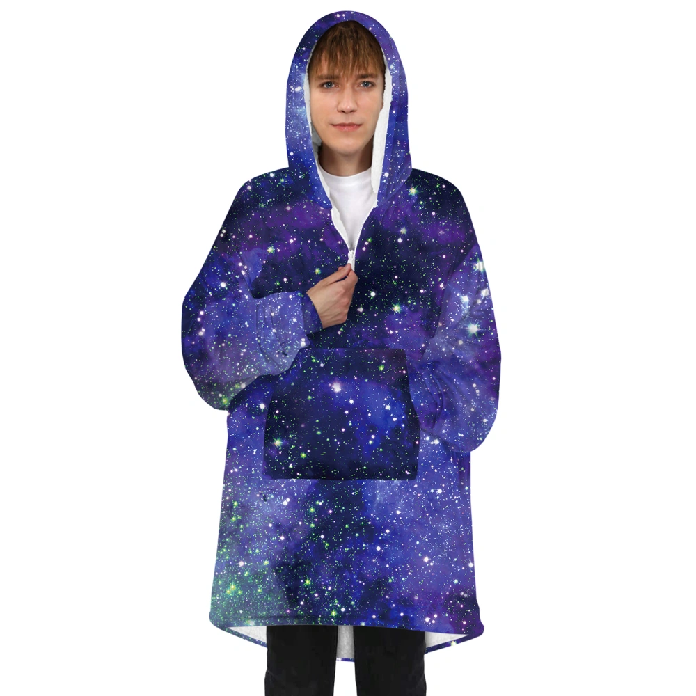 Wearable Parent-child Blanket, Starry Sky Print Long Sleeve Hoodie