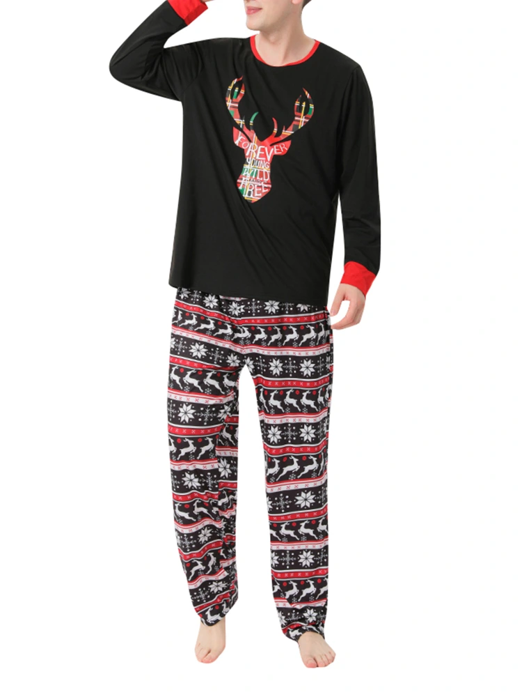 Parent-Children Christmas Pajamas, Tops with Splicing Pants/Jumpsuit