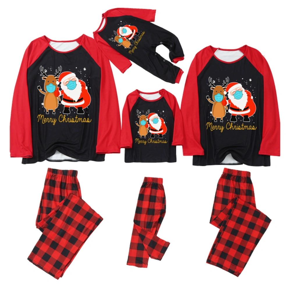 Christmas Family Pajamas Set, Santa Print T-shirt+Trousers/Romper