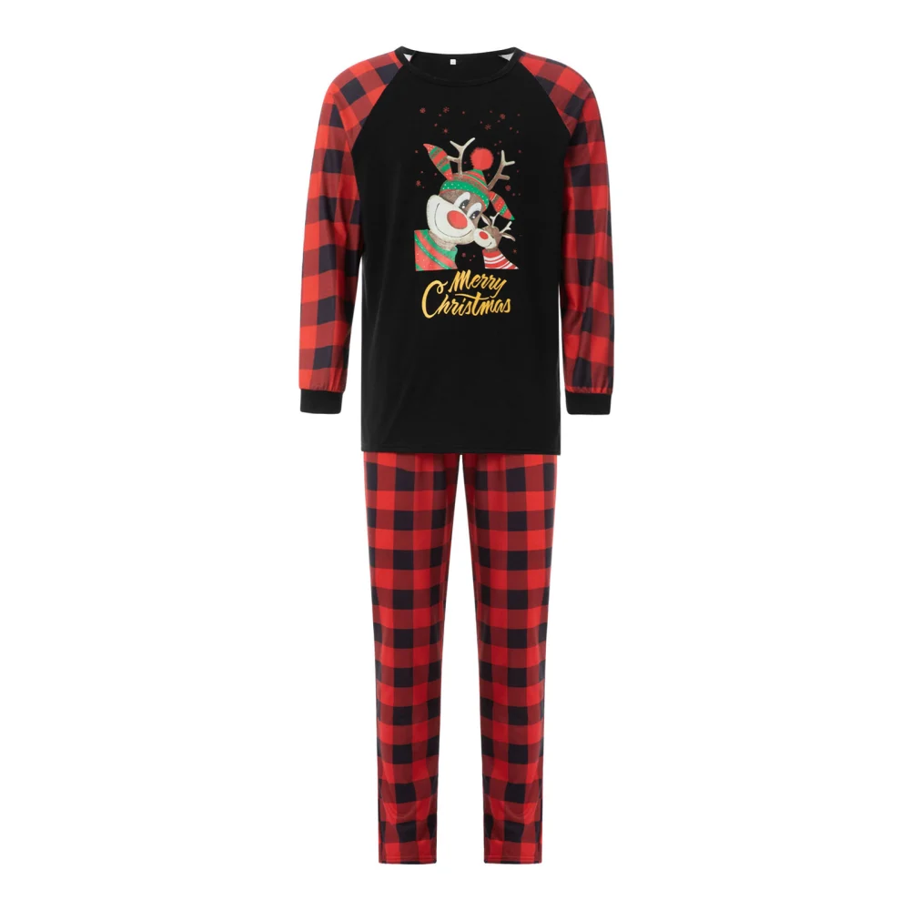 Christmas Family Pajamas Set, Cartoon Deer Print Tops+Trousers/Romper