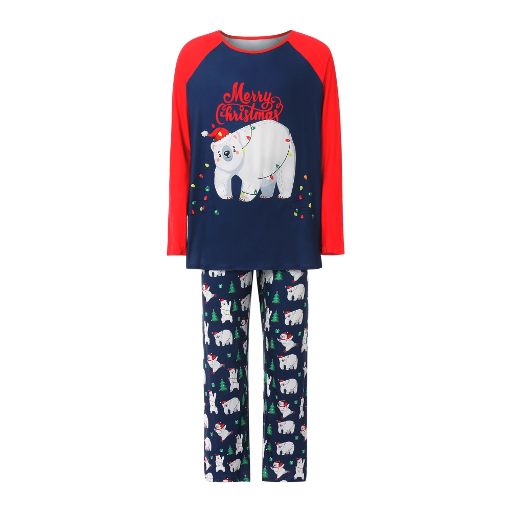 Cartoon Bear Print O-Neck Long Sleeve Blouse+ Pyjama Trousers