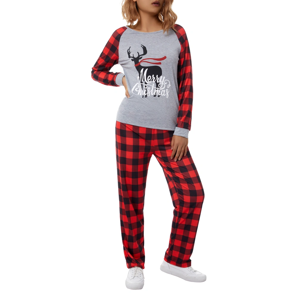 Christmas Family Matching Pajama, Letter Tops with Plaid Pants, Red