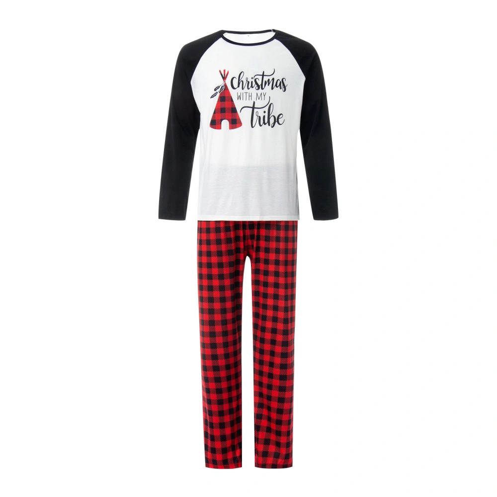 Letter Print O-Neck Long Sleeve Blouse+ Plaid Pyjama Trousers