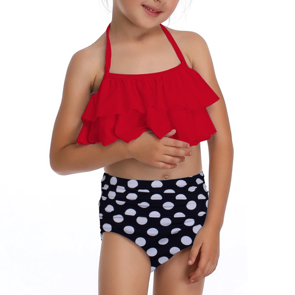 Mom and Girl Ruffle Halter Vest and Dot Shorts Parent-child Bikini Set