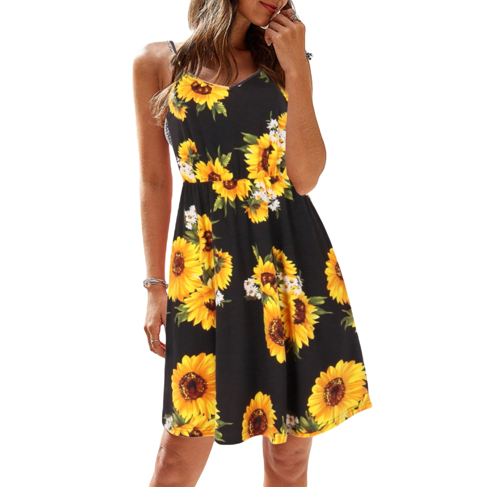 Family Matching Casual Dress, Sleeveless Sunflower Printed Dresses