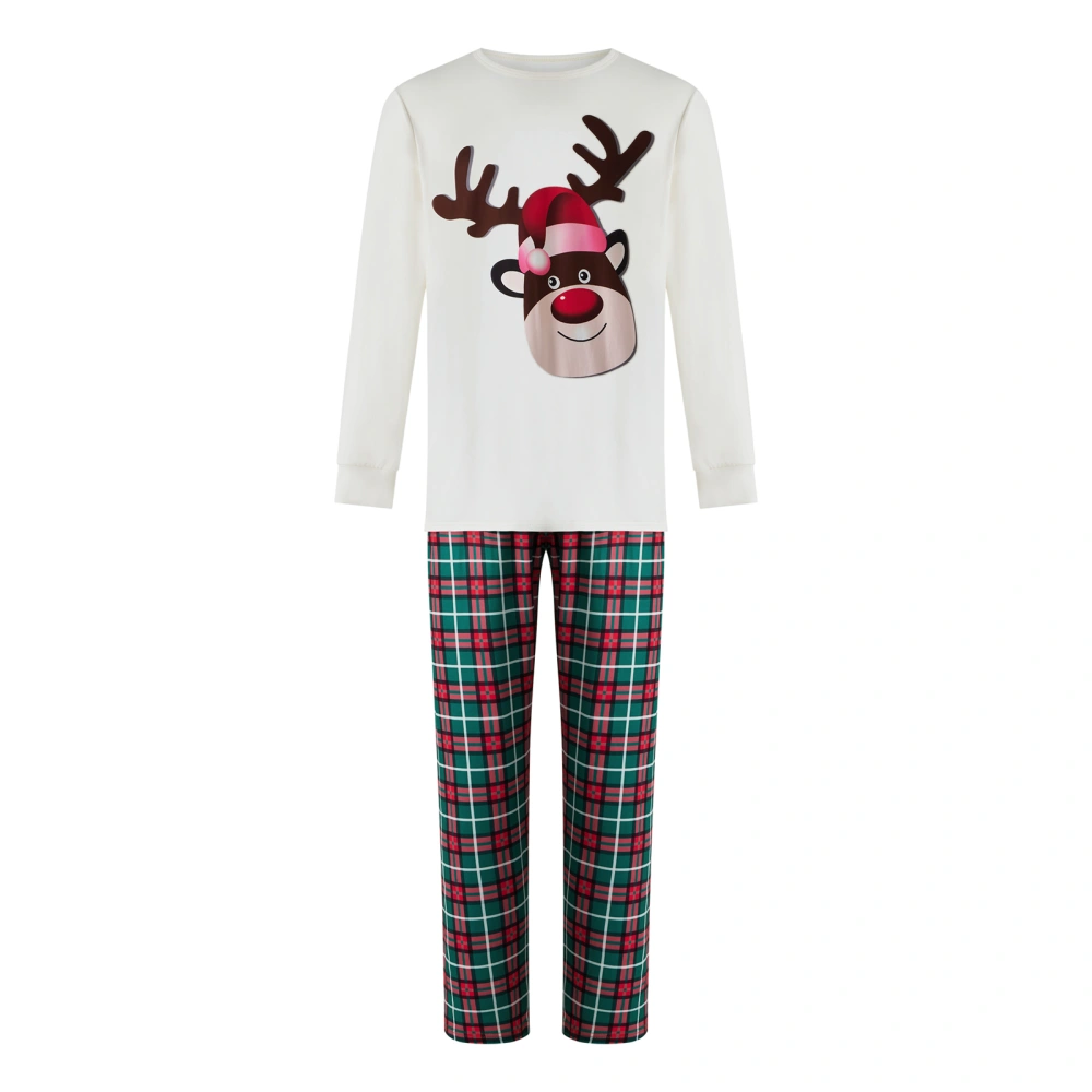 Family Matching Pajamas Adult Kids Elk Print Tops and Plaid Pants