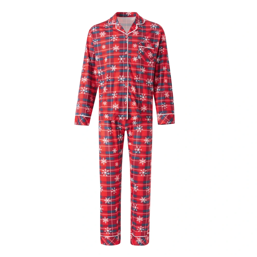 Family Matching Pajamas Snowflake Plaid Print Button Tops and Pants