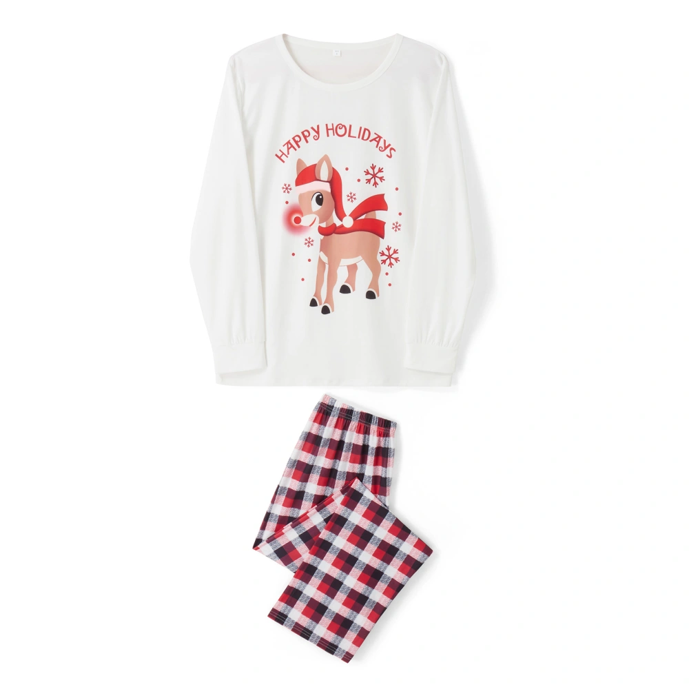 Christmas Pajamas for Family, Deer Print T-Shirt + Plaid Pants Set