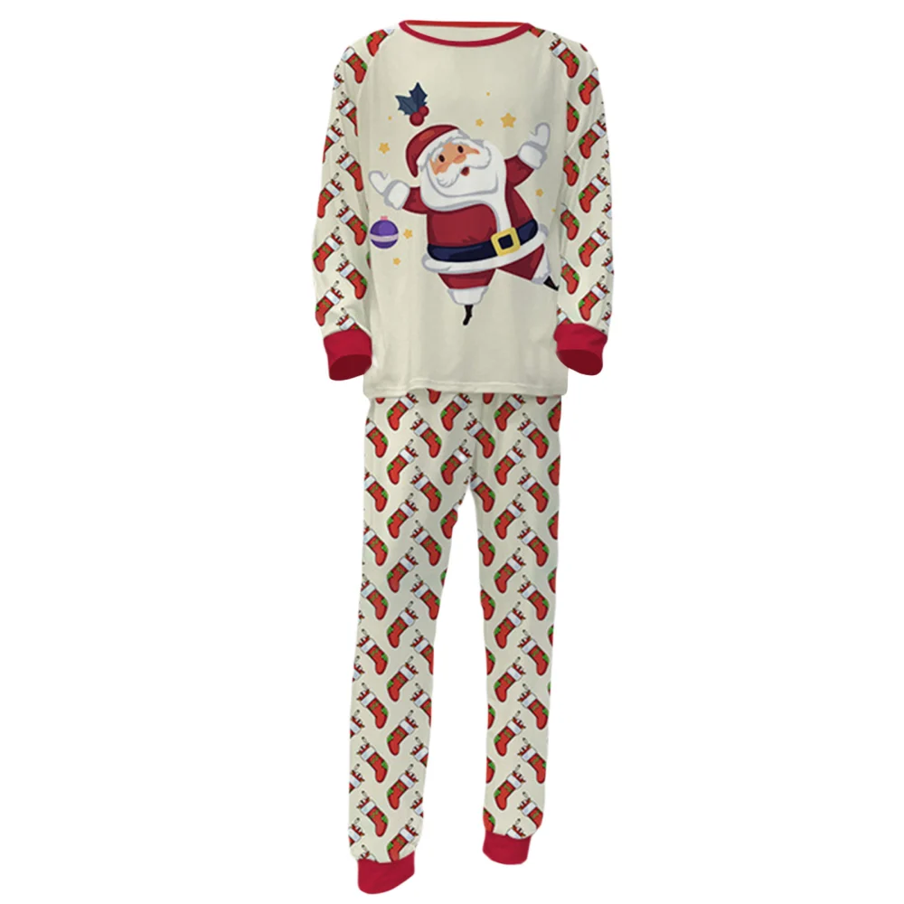 Long Sleeve Santa Claus Print Tops + Christmas Socks Print Pants