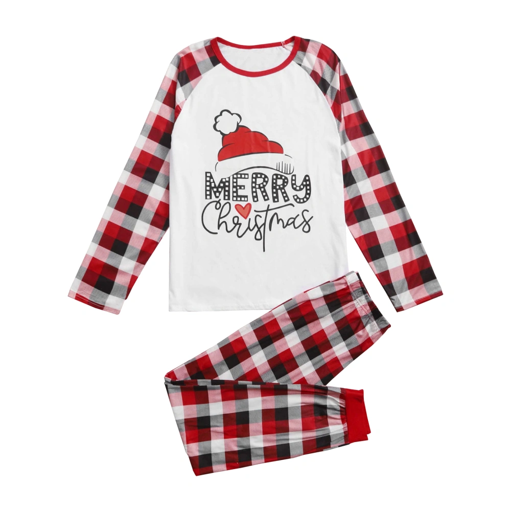 Christmas Family Matching Pajamas Set Letters Print Tops + Plaid Pants