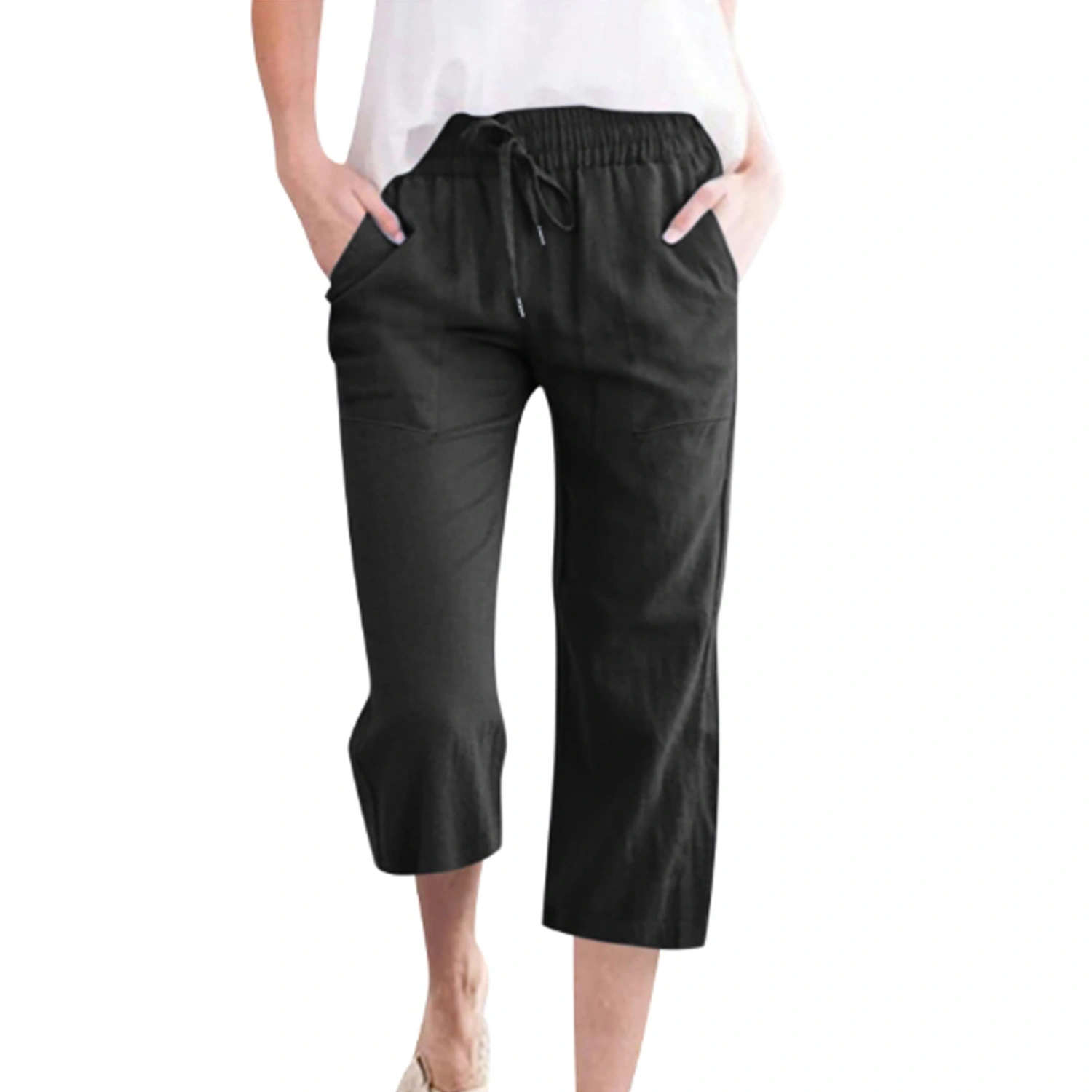 Women's Summer Capris Drawstring Elastic Waist Loose Cropped Pants