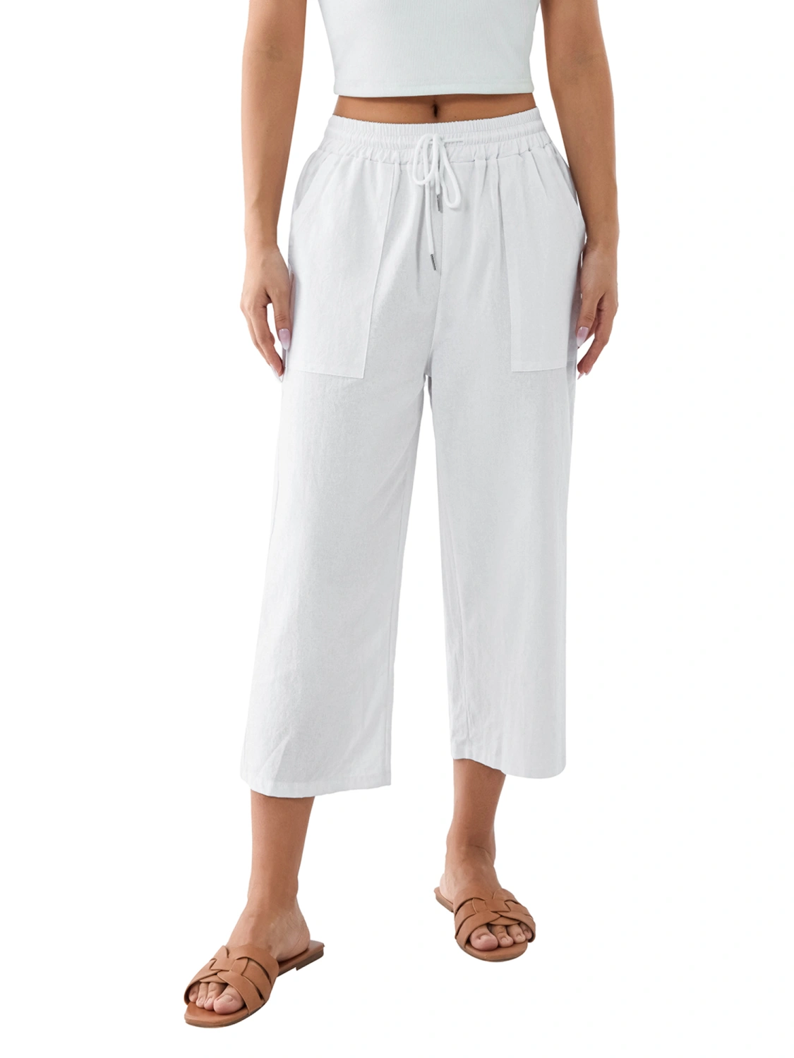 Women's Summer Capris Drawstring Elastic Waist Loose Cropped Pants