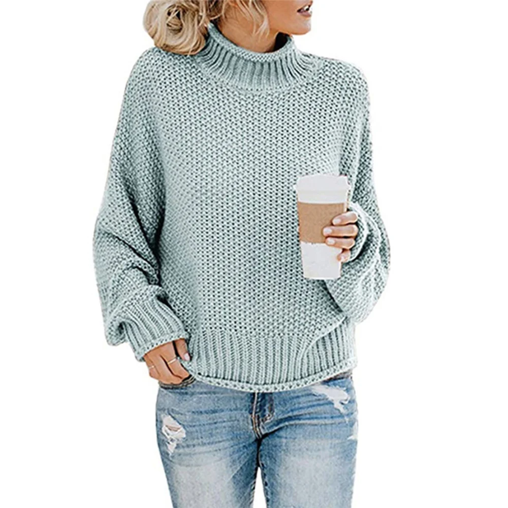 Women's Turtleneck Sweaters Long Sleeve Loose Pullover Knitted Tops