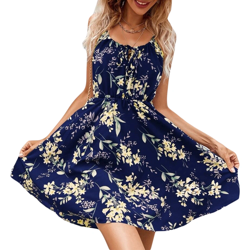 Women Slip Dress, Sleeveless Flower Print Summer Mini A-line Dress