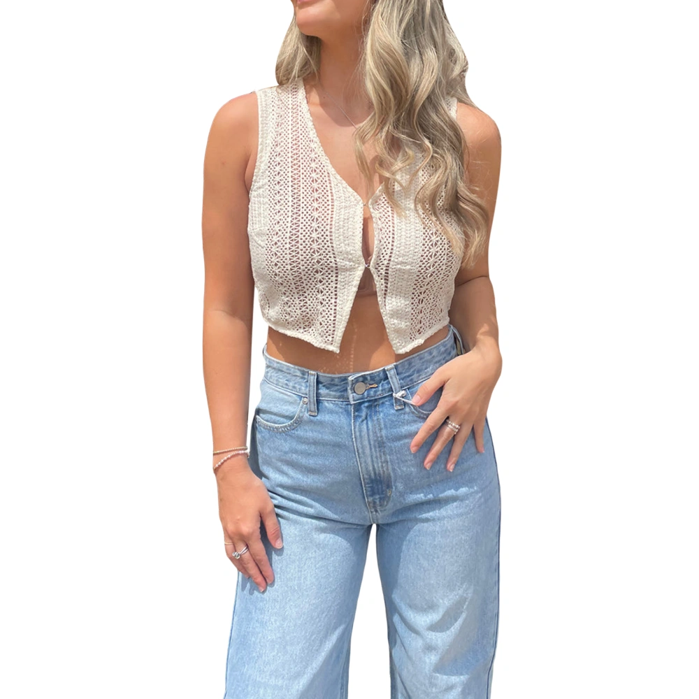 Women Crop Tank Tops Summer Crochet Cutout Sleeveless Tops Basic Vest