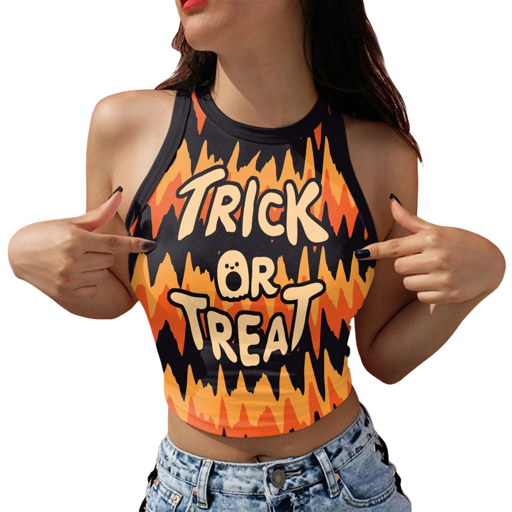 Women's Halloween Letter/Skeleton/Grimace Print Fitted Tank Tops