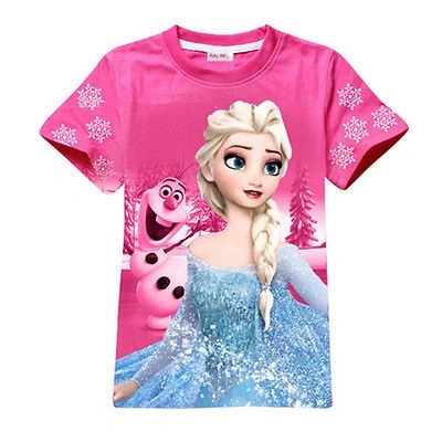 Little Girls Summer Top Shirt Short Sleeve Round Neck Cartoon & Cute Printed Top