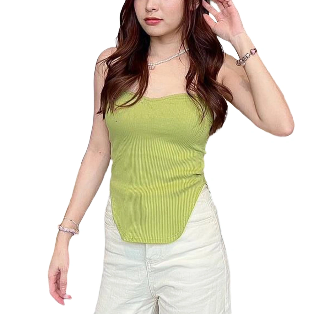 Women Split Tube Tops Solid Color Strapless Bandeau Backless Shirts