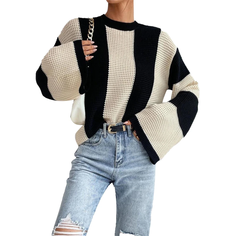 Women Stripe Knit Sweater Loose Long Sleeve Pullovers Jumpers