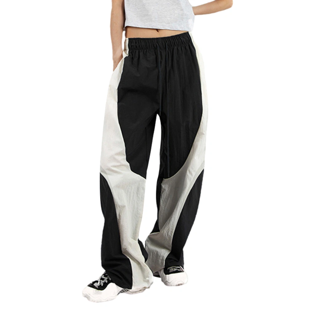 Women Loose Straight Leg Pants Contrast Color Elastic Waist Trousers