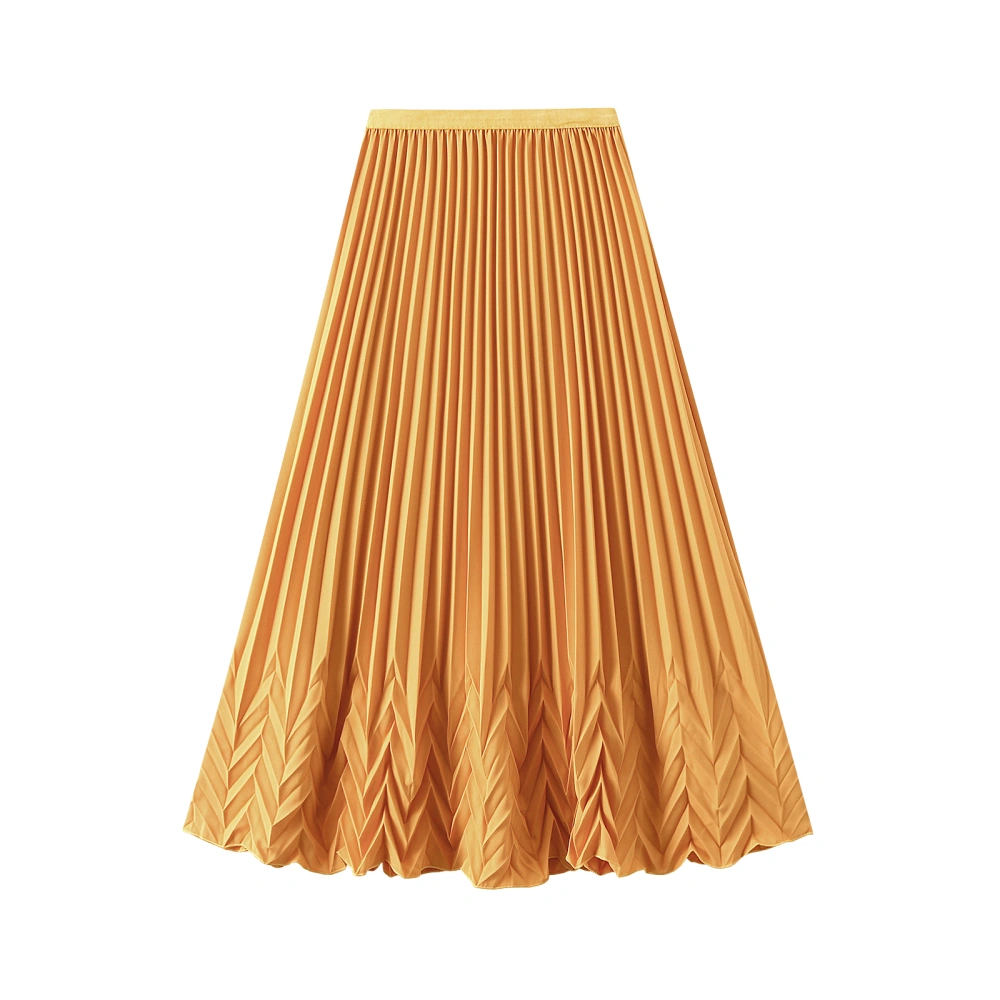 Women's Solid Color Pleated Flowy A-line Midi Skirt for Travel, Beach