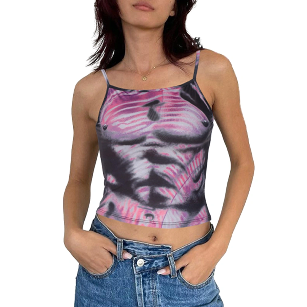 Women Crop Basic Camisole Abstract Print Spaghetti Strap Tank Tops