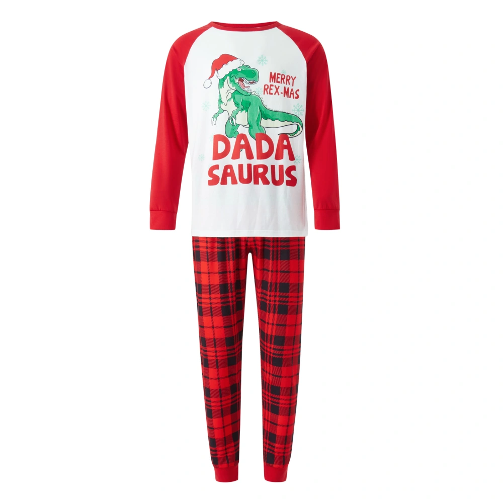 Christmas Family Matching Pajamas Set Dinosaur Print Tops Plaid Pants