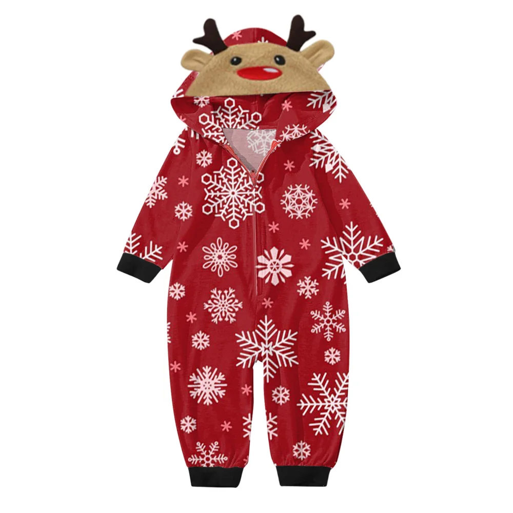 Family Matching Pajamas Christmas Casual Long Sleeve Zip Hooded Romper