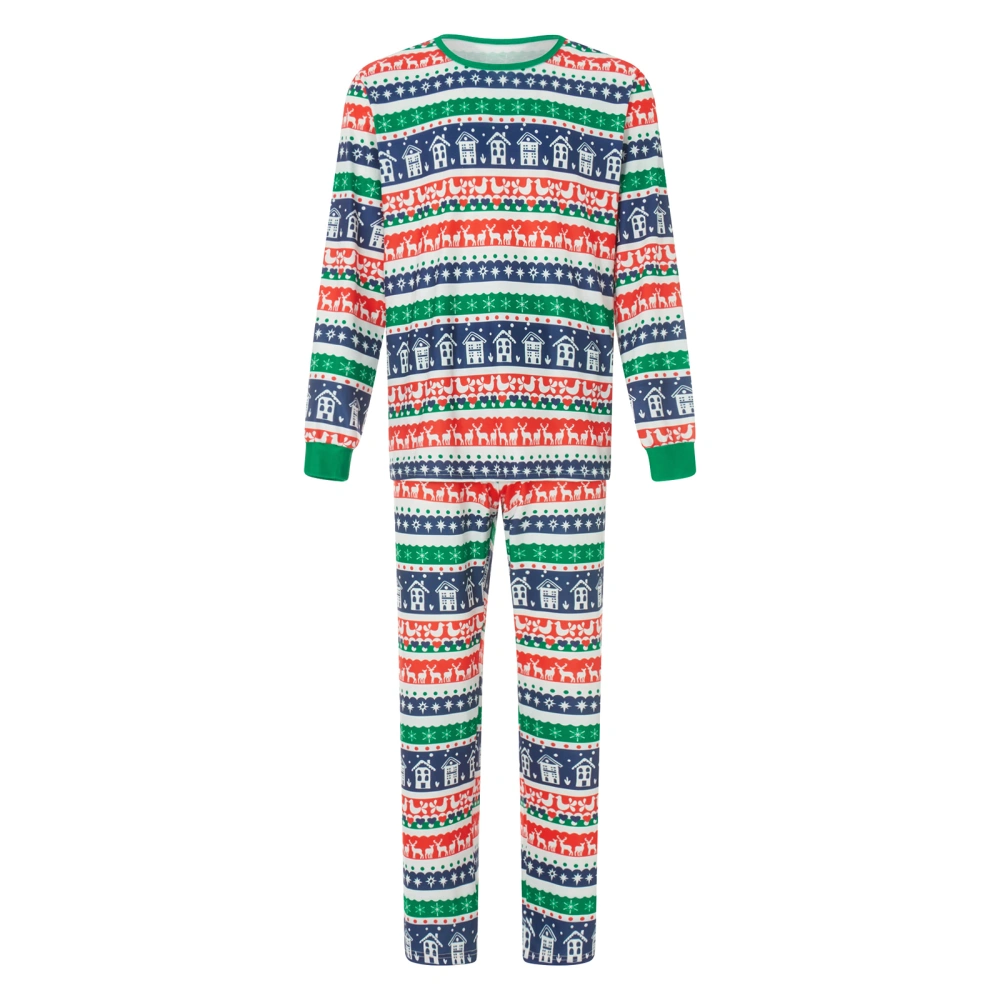 Elk Snowflake Print Long Sleeve Tops and Elastic Band Pants Sleepwear