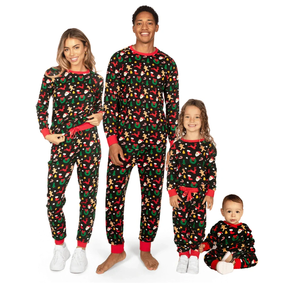 Christmas Family Cartoon Print Long Sleeve Tops and Pants Sleepwear