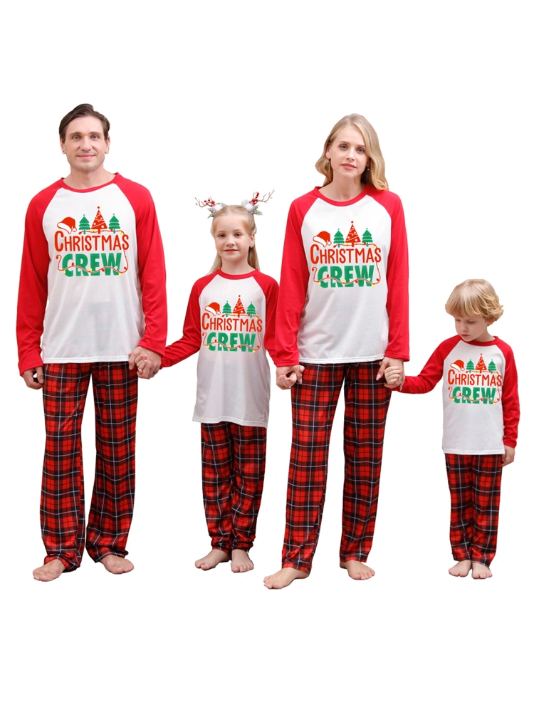 Christmas Family Pajamas Matching Set Letters T-shirt Plaid Pants