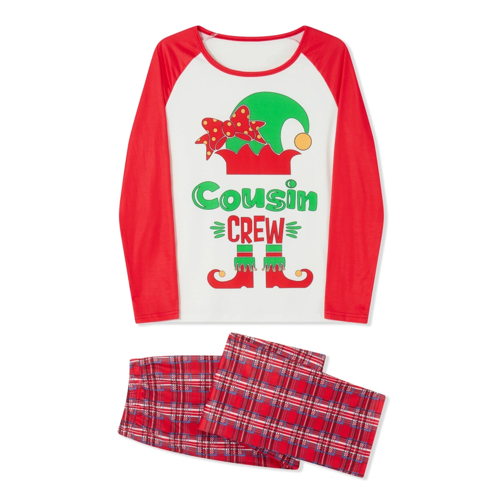 Christmas Pajamas for Family, Long Sleeve Elf Print Tops + Plaid Pants