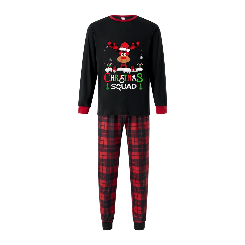 Christmas Pajamas for Family Long Sleeve Elk Print Tops + Plaid Pants