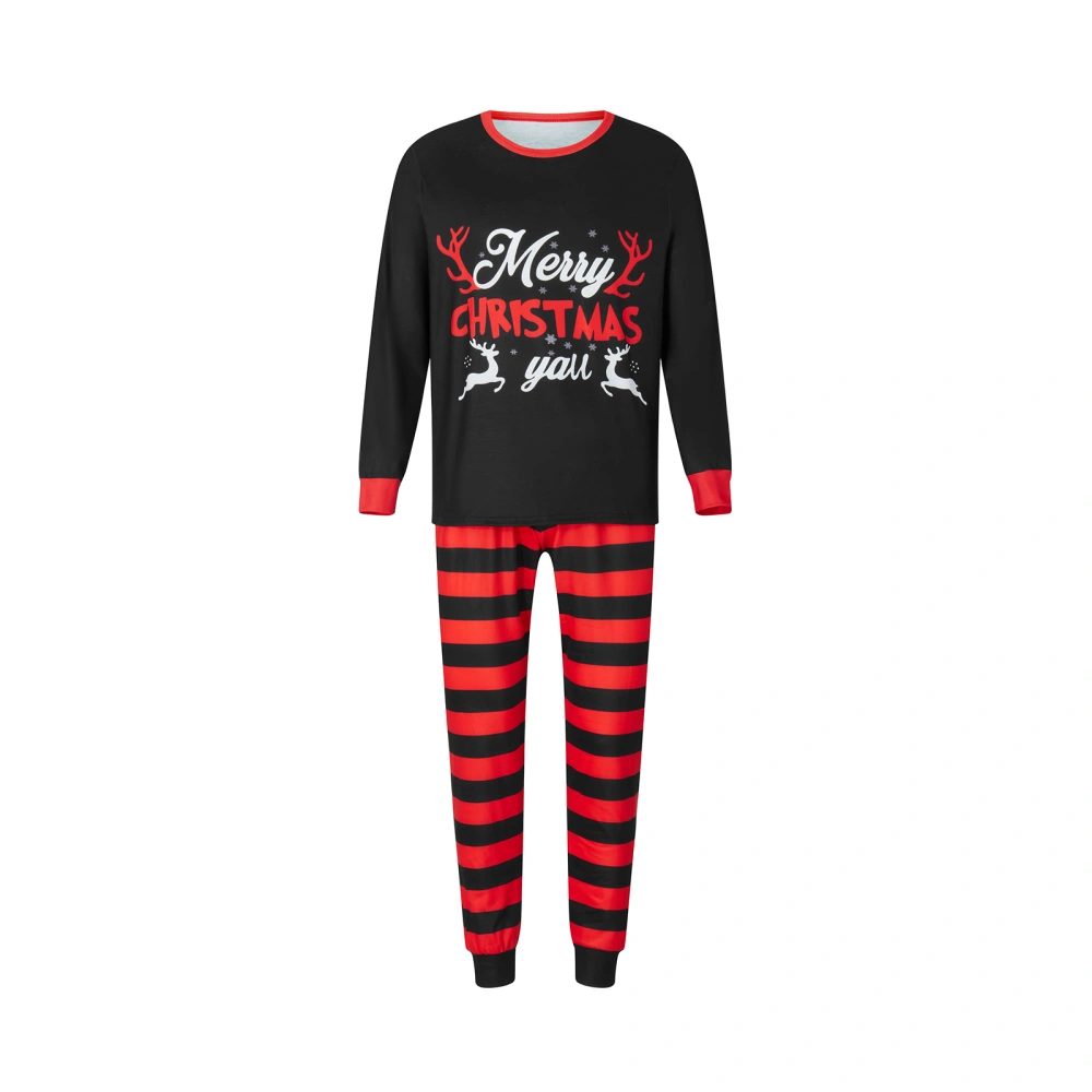 Christmas Family Pajamas Matching Letter Print Tops and Striped Pants