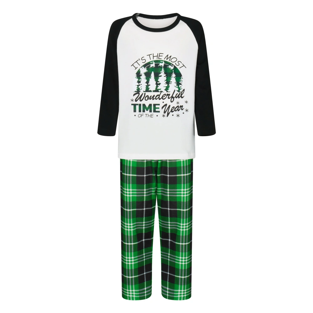 Christmas Family Pajamas Matching Letter Print Tops and Plaid Pants