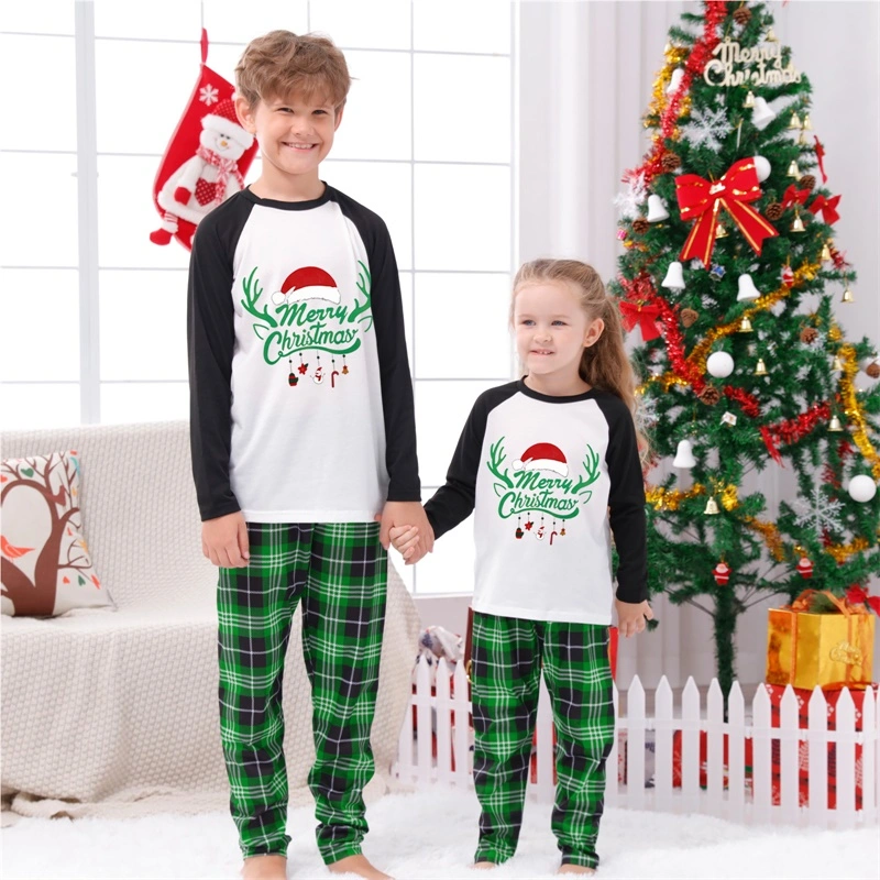 Christmas Family Pajamas Matching Set Letters T-shirt with Plaid Pants