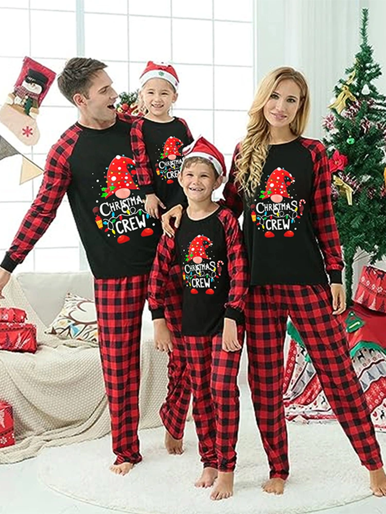 Christmas Family Pajamas Matching Letter Print Tops and Plaid Pants