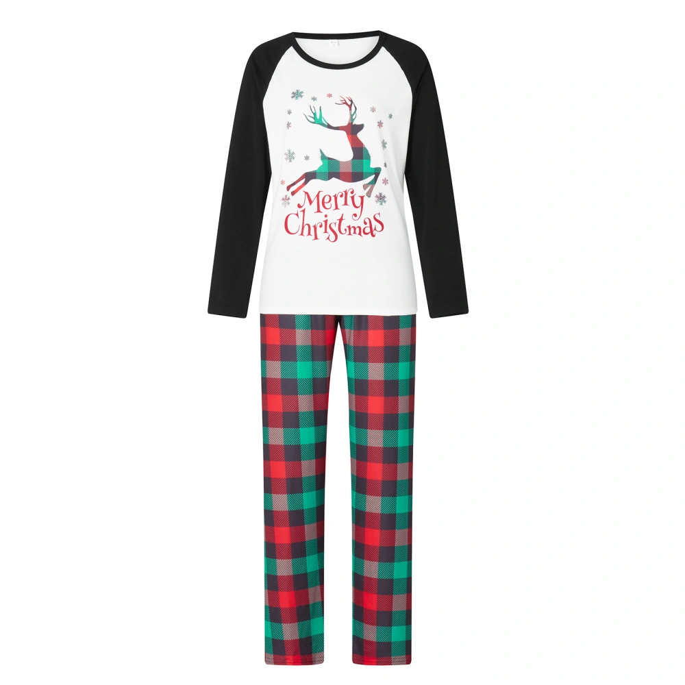 Christmas Family Pajamas Matching Set Deer Letters T-shirt Plaid Pants