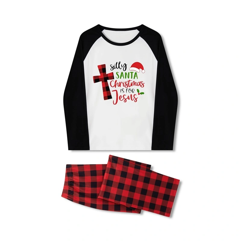 Christmas Family Pajamas Matching Letter Print Tops and Plaid Pants