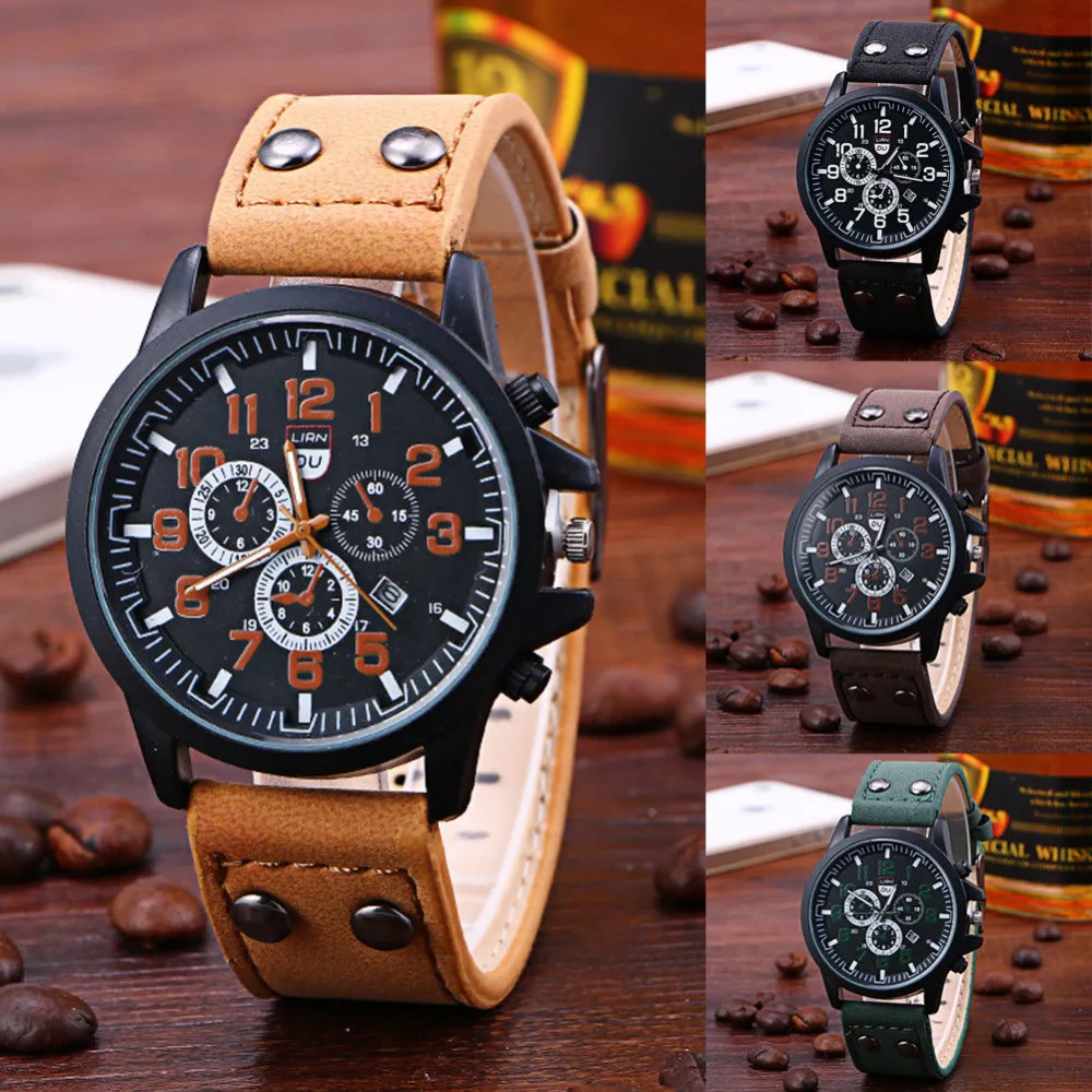 Men's Watch Adjustable Leather Strap Wear Resistant Casual Luxury Watch