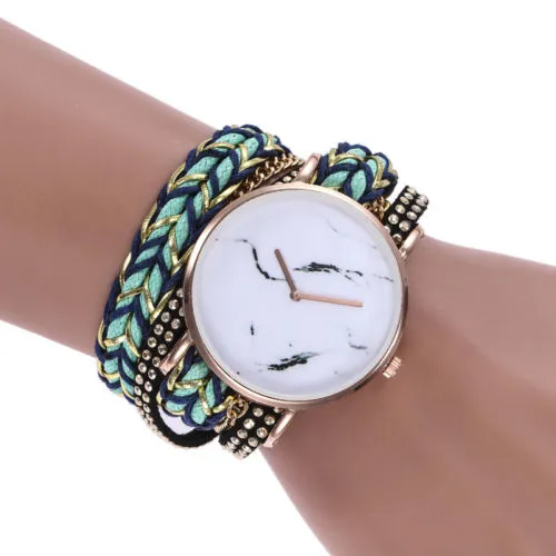 Ladies Watch Marble Pointer Multilayer Braided Rhinestone Watch