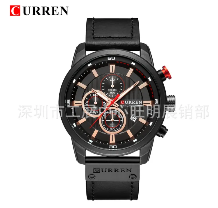 Men Chronograph Quartz Watch Military Army Leather Wrist Watch