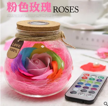 Rose Wishing Bottle Colorful Light, Festival Gift Remote Control Lamp